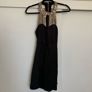 Tibi‎ Black/Gold Metallic Sequin Front Dress, Size Medium